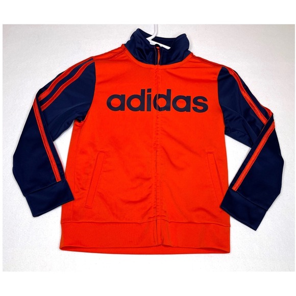 adidas Other - Adidas Kids Tracksuit Jacket Full Zip Logo Stripe Size 6 Orange Navy